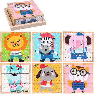 

New Hot Sale Kids Toys 3d Puzzle Infant 3d Wooden Puzzles Childrens Cartoon Animal Wooden Blocks Kids Early Education 3D Puzzle