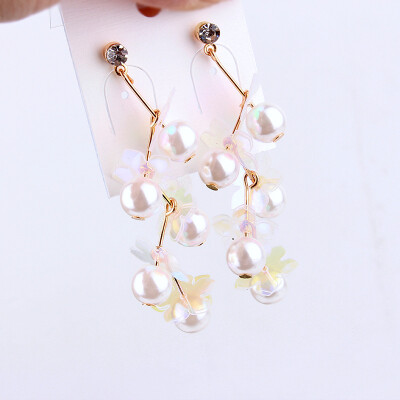 

New Arrival Korean Acrylic Flower Simulated Pearl Drop Earrings For Women Elegant Long Pendientes Sweet Jewelry