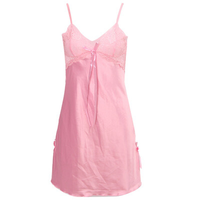 

Ladies Sexy Silk Sleepwear Satin Nightgown V-neck Nightdress Slip Nighties Summer Night Dress Lace Night Gown Lingerie For Women