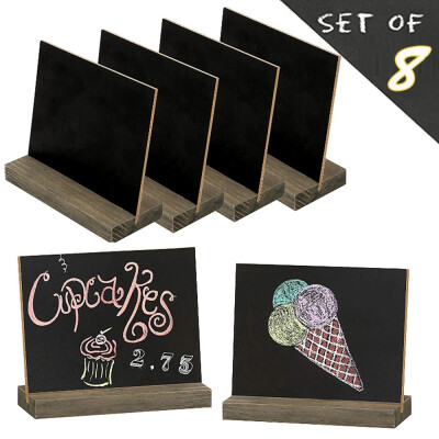 

8Pcs Mini Wooden Blackboard with Stand 6" Retro Desktop Blackboard Sign Message Wedding Party Label Table Decor