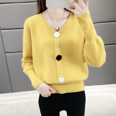 

Candy Color Sweater Coat Knitted Cardigan Yellow Black White Loose Autumn Femme Korean Style Sweater