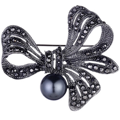 

Vintage Rhinestone Bowknot Brooches &Pins Obsidian Pearl Brooch Pin Fashion Jewelry