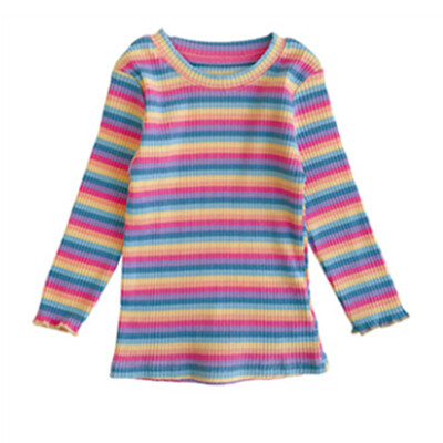 

Fashion brand Stripe print Kids Girl Clothes Print Cotton Long Sleeve T Shirts Rainbow for Girls baby Clothing