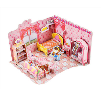 

Tailored 3D DIY Puzzle Castle Model Cartoon House Assembling Paper Toy Kid Early Learning