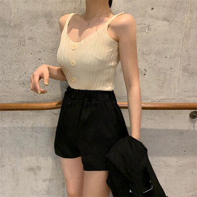 

2019 Womens Buttons U Neck Sleeveless Solid Knitted Tank Top