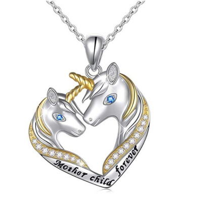 

Heart-shaped Unicorn Pendant Necklace "mother Child Forever" Letter Jewelry