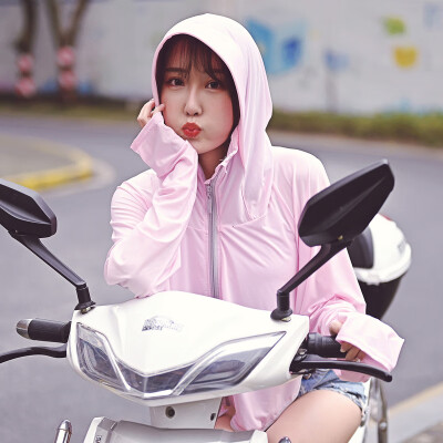 

Female sunscreen short 2019 summer long-sleeved shirt with cap outdoor open cycling purple sunscreen outside thin coat