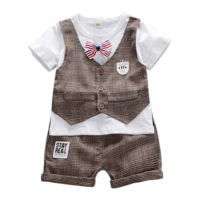 

Summer Childrens Clothing Baby Boys Vest Three-Piece Childrens Short-Sleeved Vest Shorts Clothing Set Fashion Newborn Clot