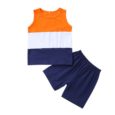 

Summer Casual Baby Boy Striped Sleeveless Vest And Brief Solid Color Short Pants Kit Kid Two-piece Outfit Set