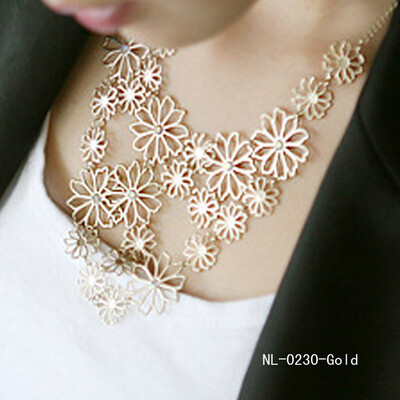 

Women noble Camellia flower Choker Necklace Gold Plated Bib Statement neck Chain