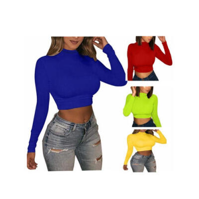 

US Womens Solid Winter Long Sleeve Turtleneck Tops Casual Shirt Blouse T-shirt