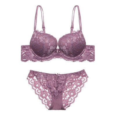 

Sexy Womens Lace Embroidery Push-up Bra Set Wire Free Padded Lingerie Underwear