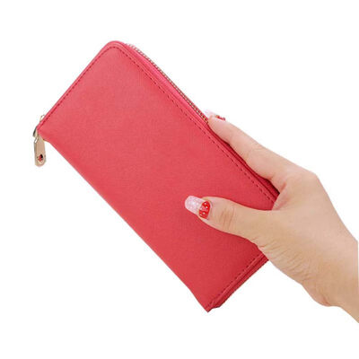 

Women Fashion Solid Color Zipper Long Purse Faux Leather Wristlet Clutch Wallet