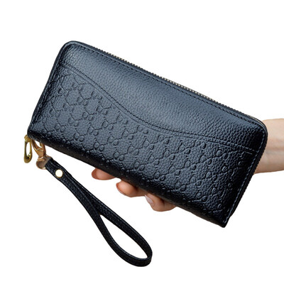 

Women Solid Color Embossed Multi Slots Faux Leather Wristlet Wallet Long Purse