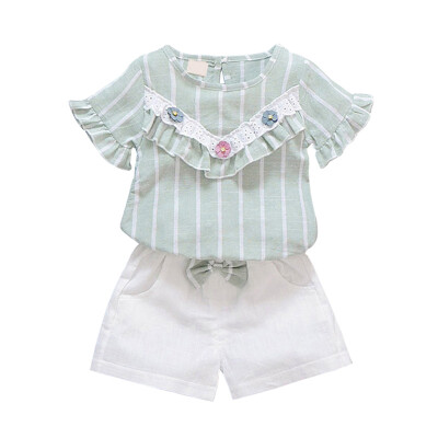 

Baby Girls Clothes Set 2PCs Short Sleeve Striped TopsShorts Cute Kids Clothes Children Clothing Set 1-4T