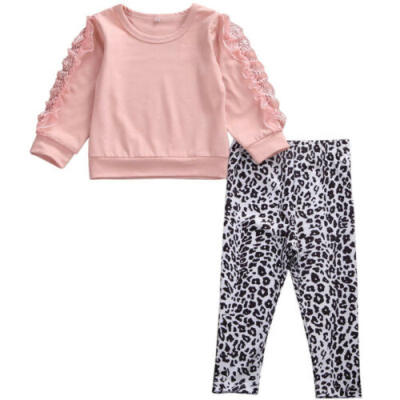 

Toddler Baby Girl Autumn Outfits Clothes Lace Ruffle TopsLeopard Pant Tracksuit