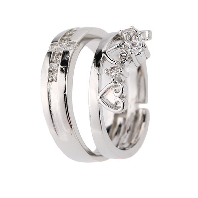 

Lovers 1 Ring Couple Rings Best Crystal His Vintage&Sterling 925 Heart Pair Silver Design