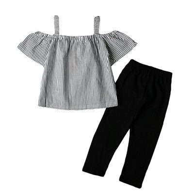 

Summer Cute Baby Girls Sleeveless Clothing Foreign Trade Striped Sling Sweet Shirt Trousers Two-piece Suits Childrens Clothing
