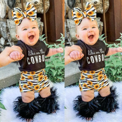 

3pcs Newborn Kids Baby Girl Clothes TopsFloral Short Pants Headband Outfits Set