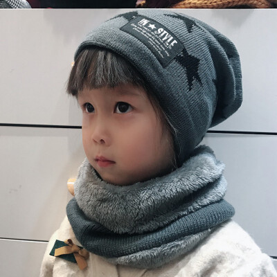 

Children Baby Boys Girls Winter Warmer Scarf Star Print Hat Infant Collar Scarves Neckerchief Head Wear Set