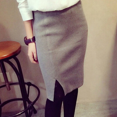

High Waist Knitted Open Fork Pencil Skirts Autumn Winter Fashion Casual Solid Knee-Length Women Skirt