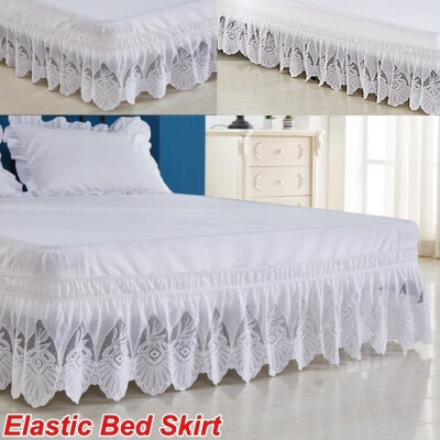 

White Ruffle Lace Elastic Bed Skirt 3 Sided Wrapped 15 Inches Drop Length FullQueenRV KingCalifornia King 4 Size Bed Wrap