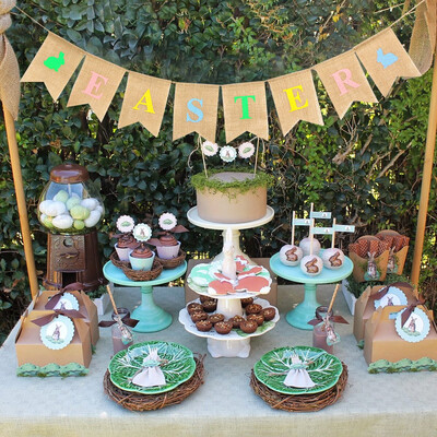 

Toponeto Party Decoration Linen Pennant Bunting Banner Rabbit Easter String Flag