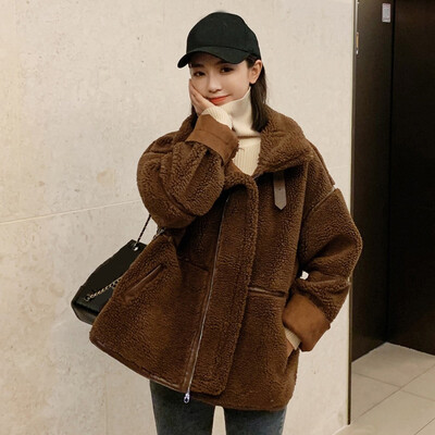 

Toponeto Womens Fashion Solid Color Stitching High Collar Loose Zip Pocket Jacket Coat