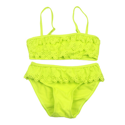 

Kids Girls Swimsuit Two Pieces Children Swimwear Solid Print Straps Swim Suits Children Split Hollow Bikini Sets Bathing Suit