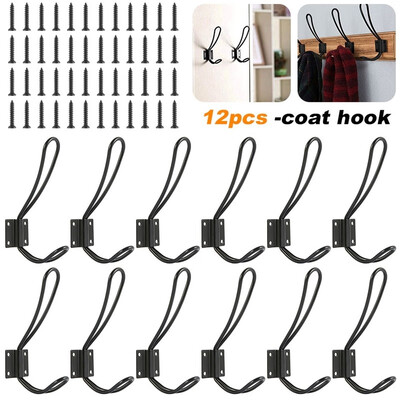 

12Pcs Black Decorative Clothes Hangers Wall Coat Bag Hook Rack with Screws for Bathroom or Kitchen
