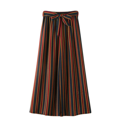 

Fashion Trousers Women Loose Stripe Pants High Waist Broad Leg Pants Ankle-Length Casual Pants Pantalon femme H8