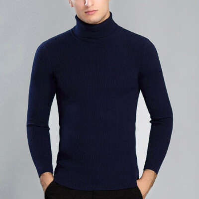 

Mens Casual Slim Fit Knitted Sweater Turtleneck Jumper Knitwear Pullover 2019