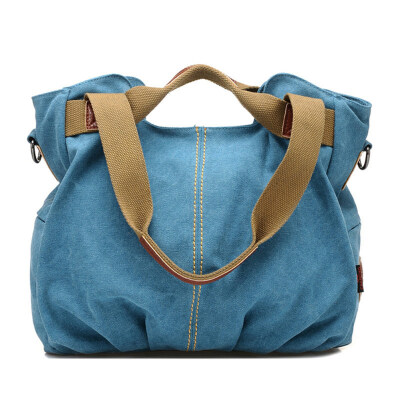 

Travel Women Canvas Solid Color Large Capacity Shoulder Bag Multi Pocket Handbag