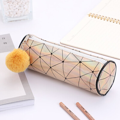 

Girl Storage Pen Bag Magic Color Diamond Pattern Pencil Bag Cylindrical Stationery Pencil Case