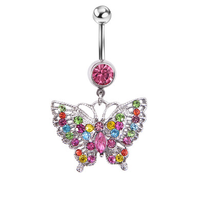 

1 Pcs New Colorful Butterfly Shape Button Rainbow Crystal Drop Navel Rings Decor