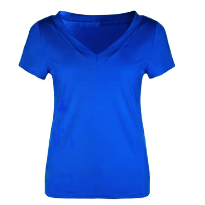 

Plus Size Solid Color Slim Fit Women Deep V Short Sleeve T-Shirt Summer Top