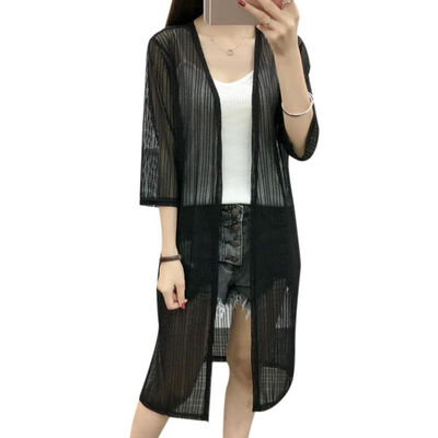 

2018 Lace Korean Slim Striped Thin Long Section Wild Women Casual Striped Summer Cardigan Ladies Beach Cardigans Tops