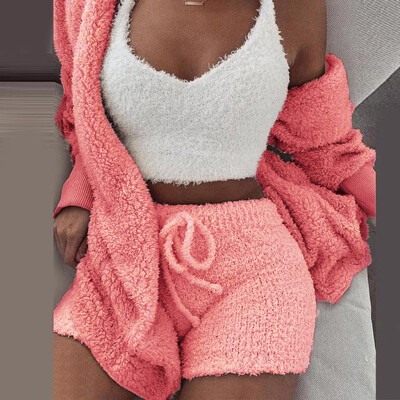 

Toponeto Womens Winter Plush Casual Sportswear Solid Long Sleeves 2 Piece Set