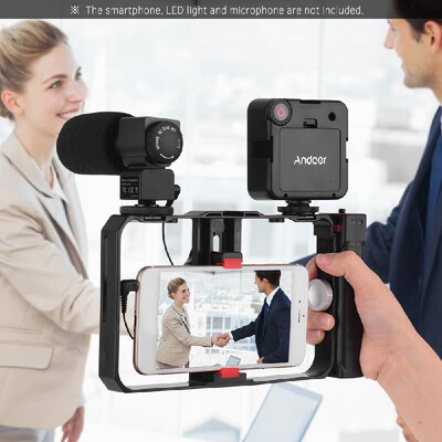 

Portable Smartphone Video Rig Handheld Phone Stabilizer Grip Cage with Phone Holder 3 Cold Shoe Mounts Handle for iPhone XsXs Max