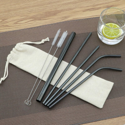 

7PCS Stainless Steel Drinking Straws Metal Reusable Straw Set With Clean Brush