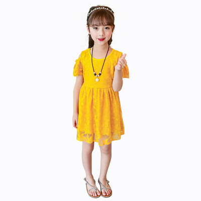 

Summer Baby Girls Casual Dresses Lace Floral Design Dress Cotton Kids Toddler Short Sleeve Sundress Princess Dress