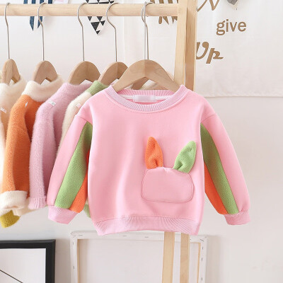 

Children Hoodies Sweatshirts Winter Baby Girls Color Matching Sweater Long Sleeves Casual Lapel Plus Velvet Sweet Tops