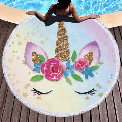 

Cute Printed Unicorn Microfiber Large Round Beach Towel Thick Terry Cloth Beach Blanket for Children Adult 150CM