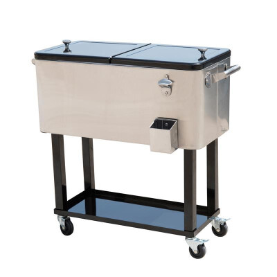 

80 QT Rolling Ice Chest Portable Patio Party Drink Cooler Cart - Stainless Steel