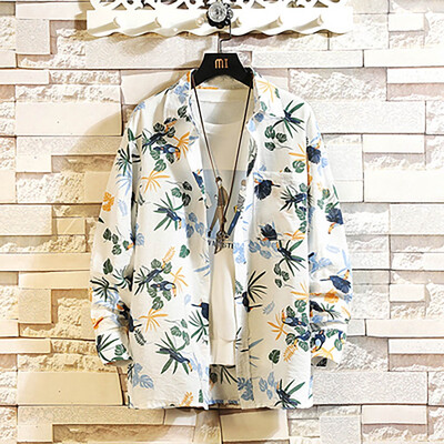 

Tailored Mens Autumn New Casual Fashion Print loose Lapel Long Sleeve Shirt Tops