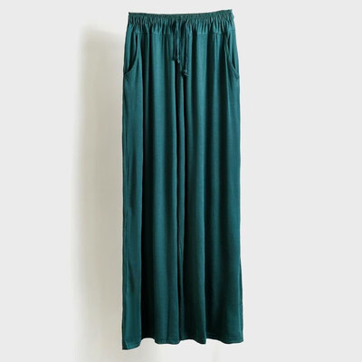 

Fashion Women Autumn Modal Wide Leg Pants Solid Color Straight Elastic High Waist Drawstring Pocket Loose Trousers