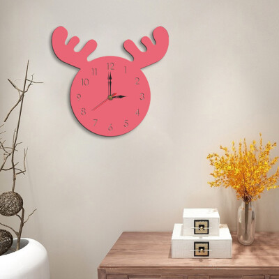 

Gobestart Nordic Style Elk Wall Clock Silent Wooden Clock for Home Living Room