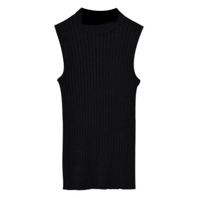 

Women Sleeveless Cotton Slim Turtleneck Base Knit Solid Color Vest Casual Tank Top