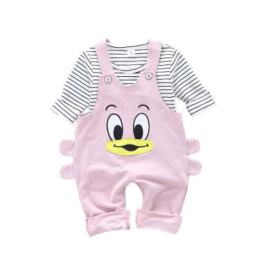 

Baby Clothes Set New Children Striped Long Sleeve TopCartoon Duckling Bib Set Baby Girls Clothing Two-piece Suit 1-4T