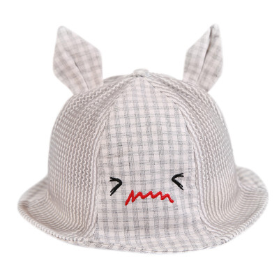 

Summer Kids Mesh Cap Baby Boys Girls Plaid Printed Small Expression Mesh Hats with Ear Design Mesh Caps Sun Headwear